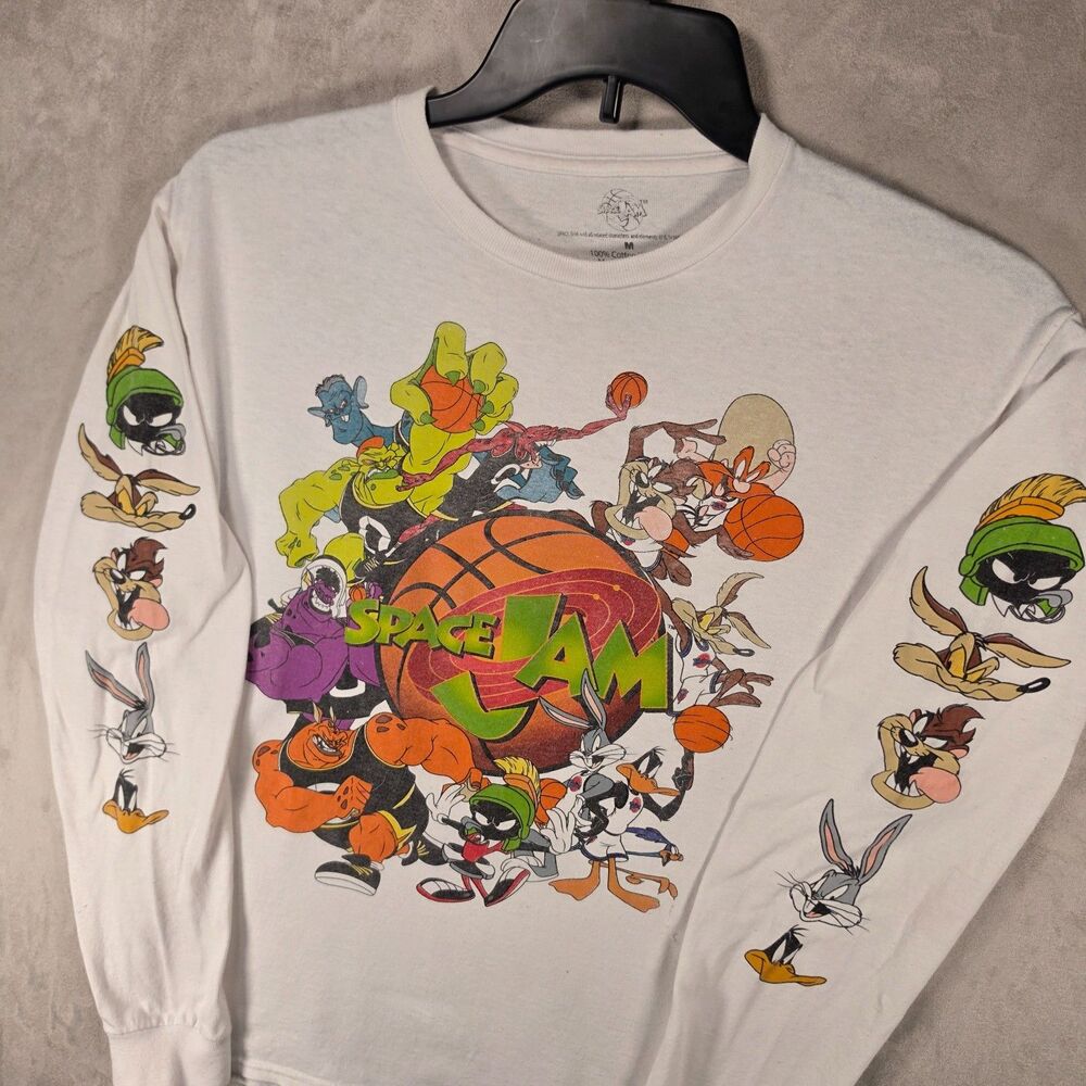 PacSun Space Jam Long Sleeve White T-Shirt Men's Size M Tune Squad Monstars